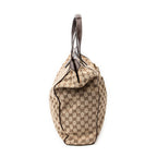 Handbag Front Pocket Shopping Tote Brown Monogrammed Canvas
