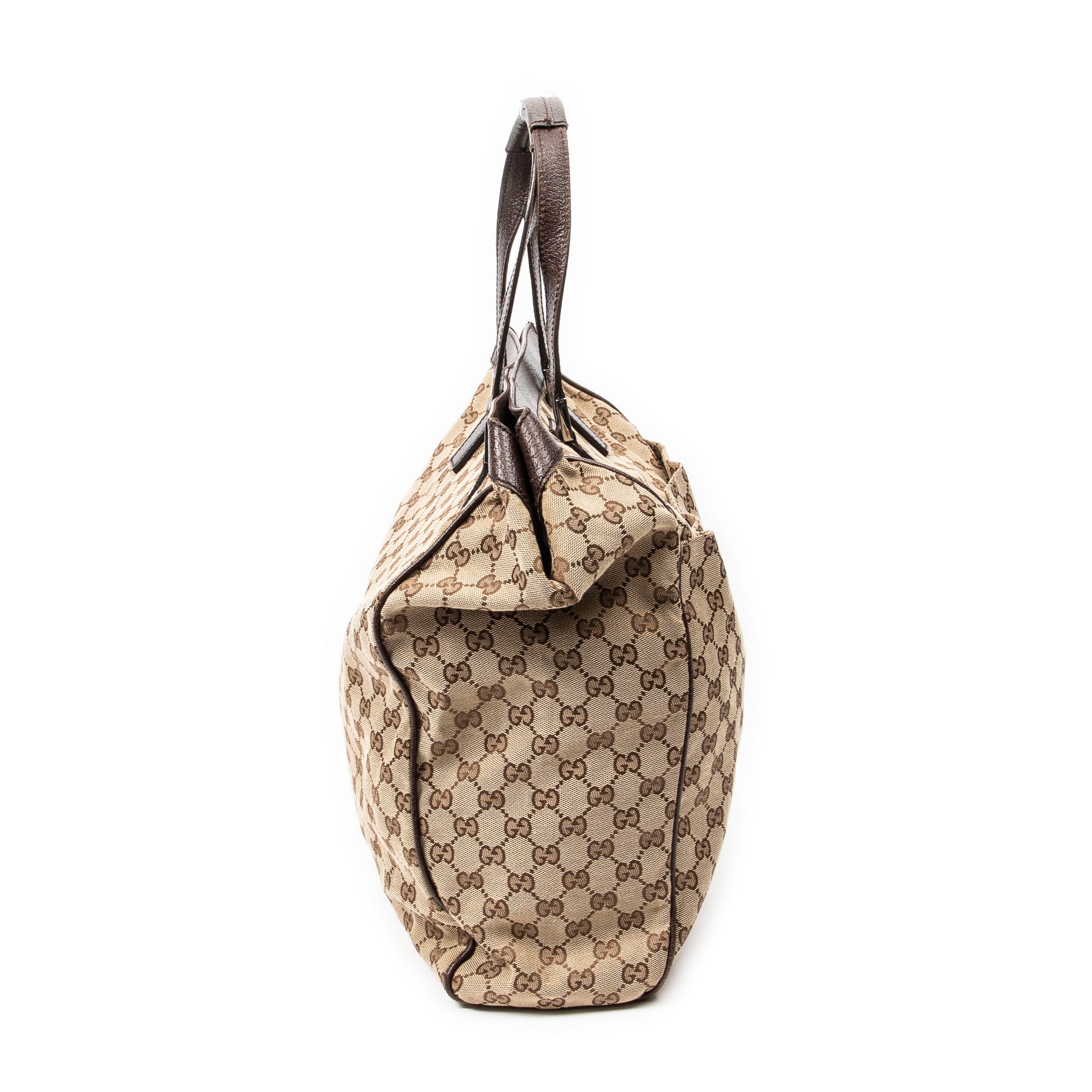 Handbag Front Pocket Shopping Tote Brown Monogrammed Canvas