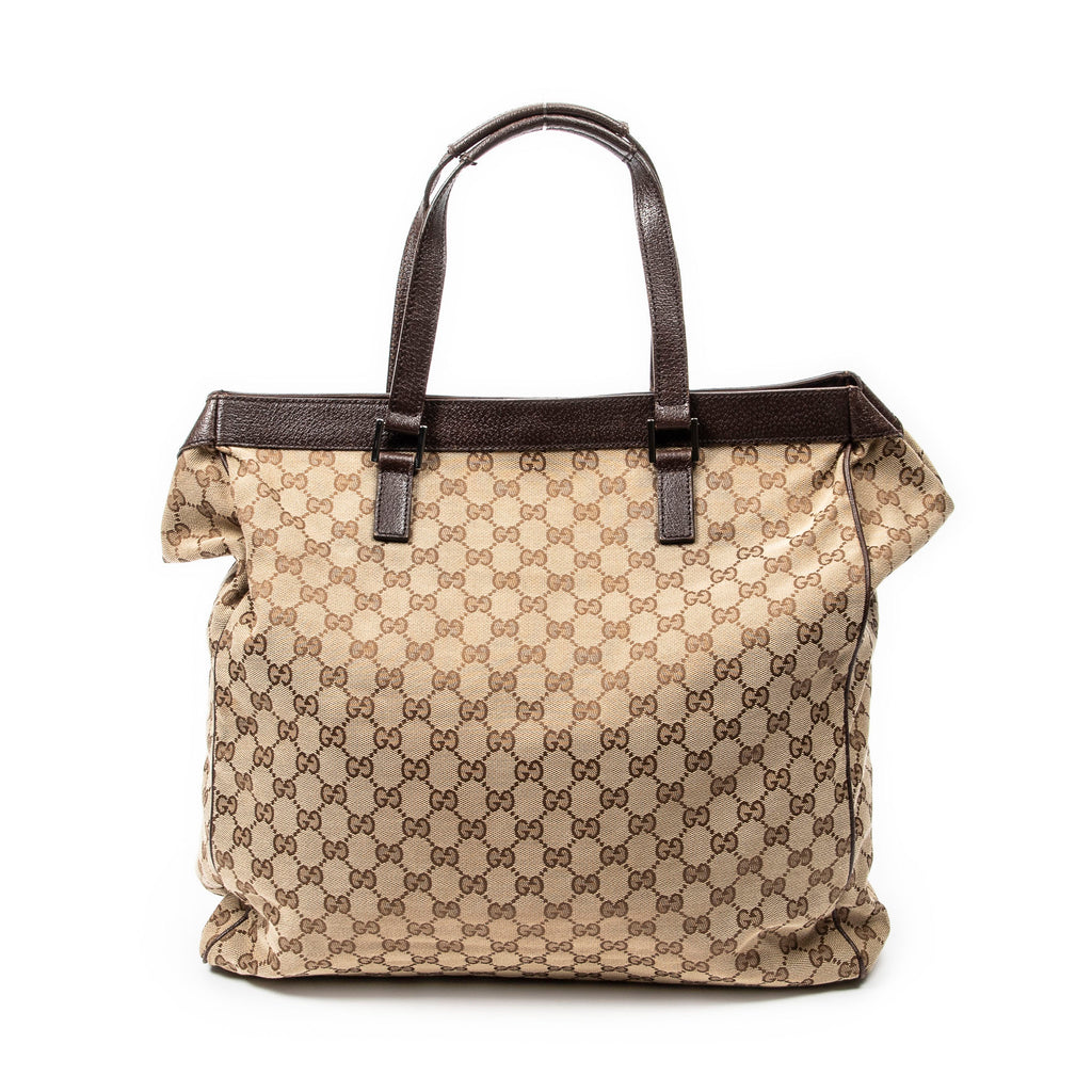 Handbag Front Pocket Shopping Tote Brown Monogrammed Canvas