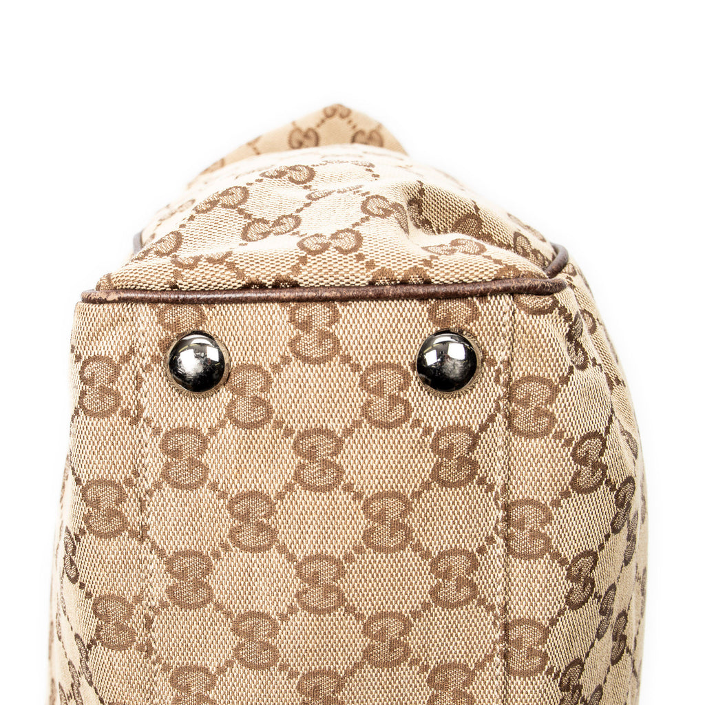Handbag Front Pocket Shopping Tote Brown Monogrammed Canvas