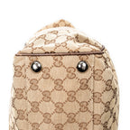 Handbag Front Pocket Shopping Tote Brown Monogrammed Canvas