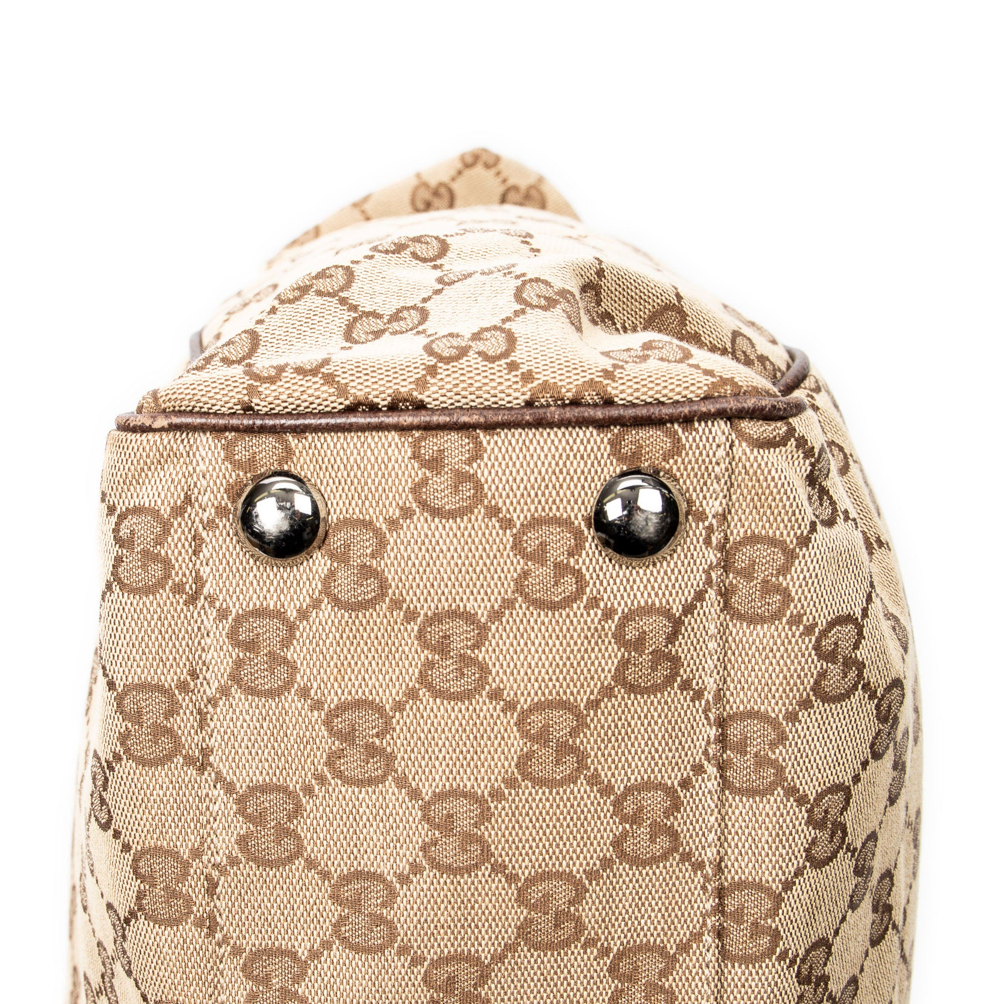 Handbag Front Pocket Shopping Tote Brown Monogrammed Canvas