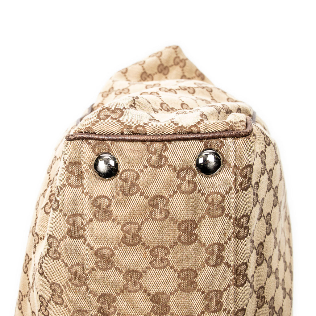 Handbag Front Pocket Shopping Tote Brown Monogrammed Canvas