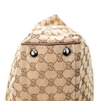 Handbag Front Pocket Shopping Tote Brown Monogrammed Canvas