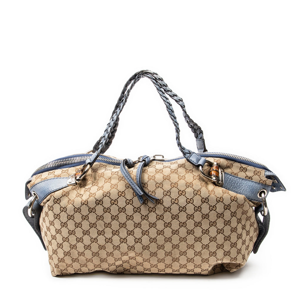 Shoulder Bag Large Bamboo Bar Boston Blue Monogrammed Canvas