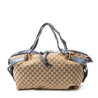 Shoulder Bag Large Bamboo Bar Boston Blue Monogrammed Canvas