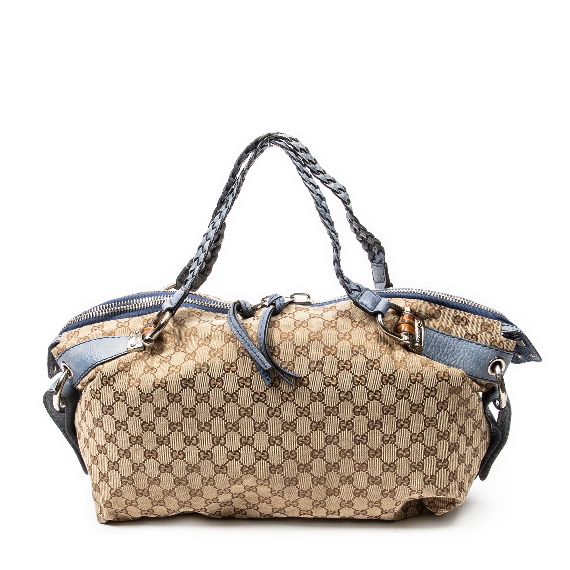 Shoulder Bag Large Bamboo Bar Boston Blue Monogrammed Canvas