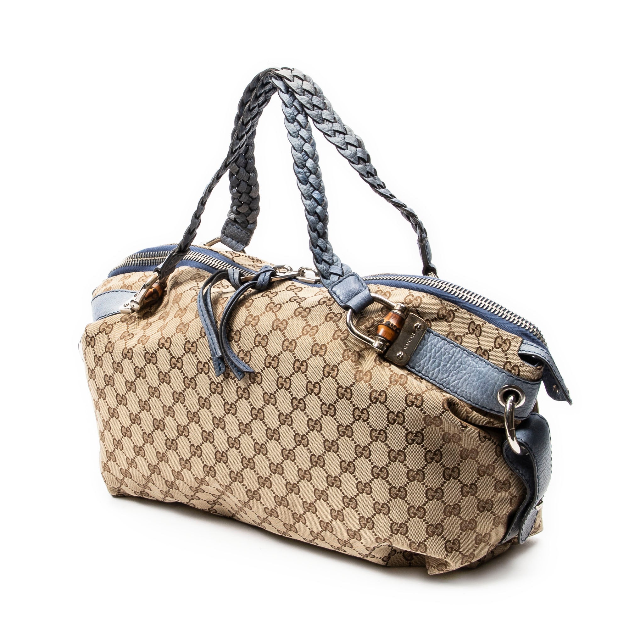 Shoulder Bag Large Bamboo Bar Boston Blue Monogrammed Canvas