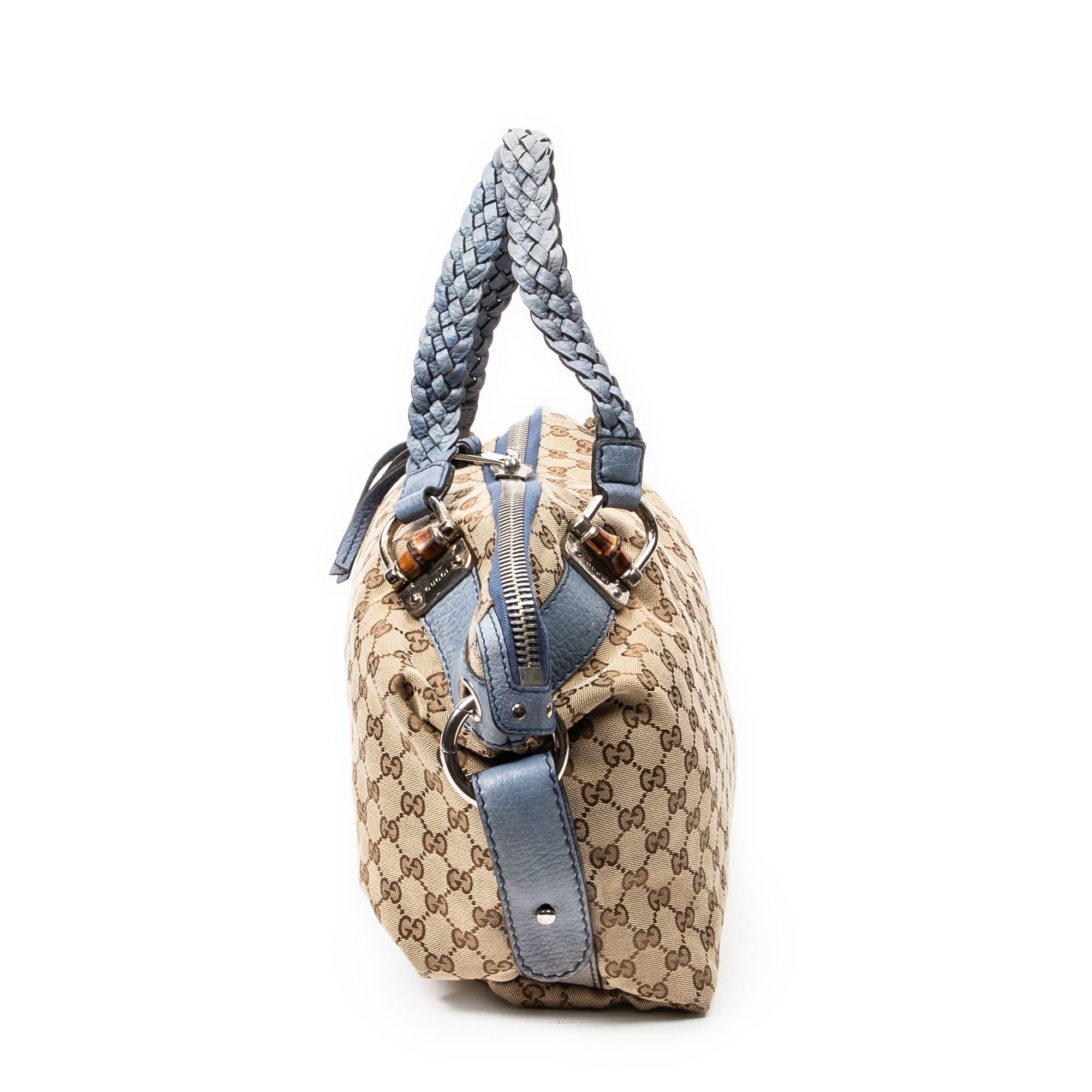 Shoulder Bag Large Bamboo Bar Boston Blue Monogrammed Canvas