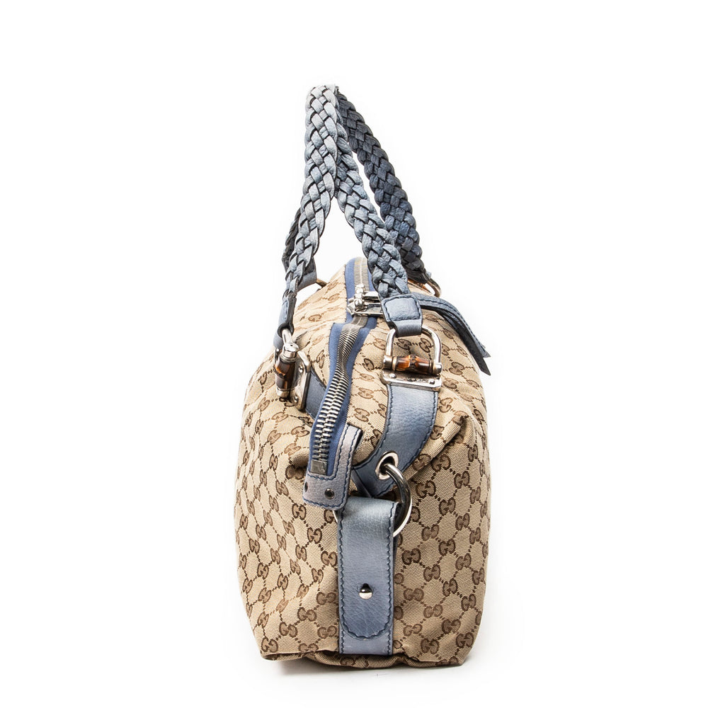 Shoulder Bag Large Bamboo Bar Boston Blue Monogrammed Canvas