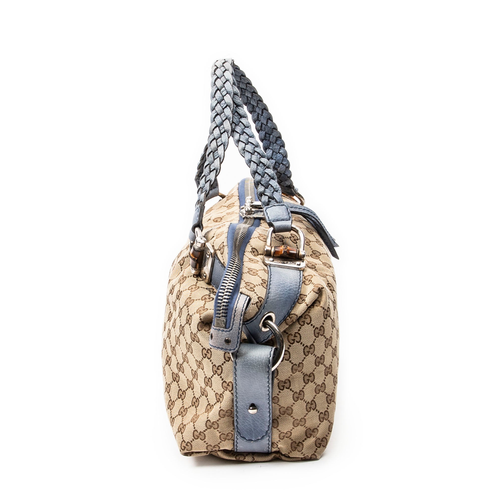 Shoulder Bag Large Bamboo Bar Boston Blue Monogrammed Canvas