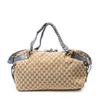 Shoulder Bag Large Bamboo Bar Boston Blue Monogrammed Canvas