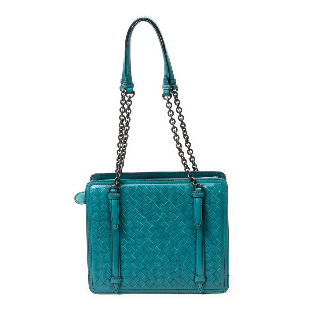 Shoulder Bag Chain Shoulder Bag Teal Intrecciato Leather