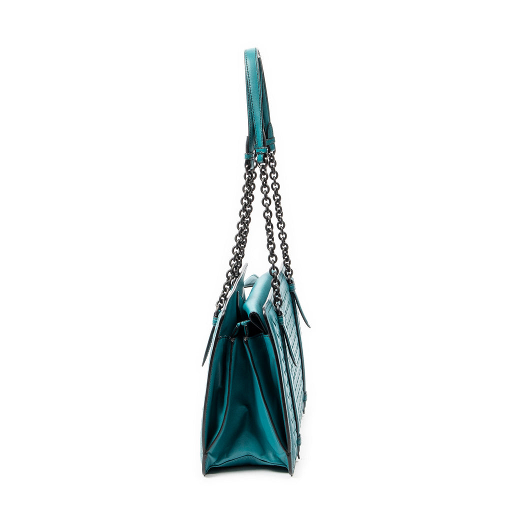 Shoulder Bag Chain Shoulder Bag Teal Intrecciato Leather
