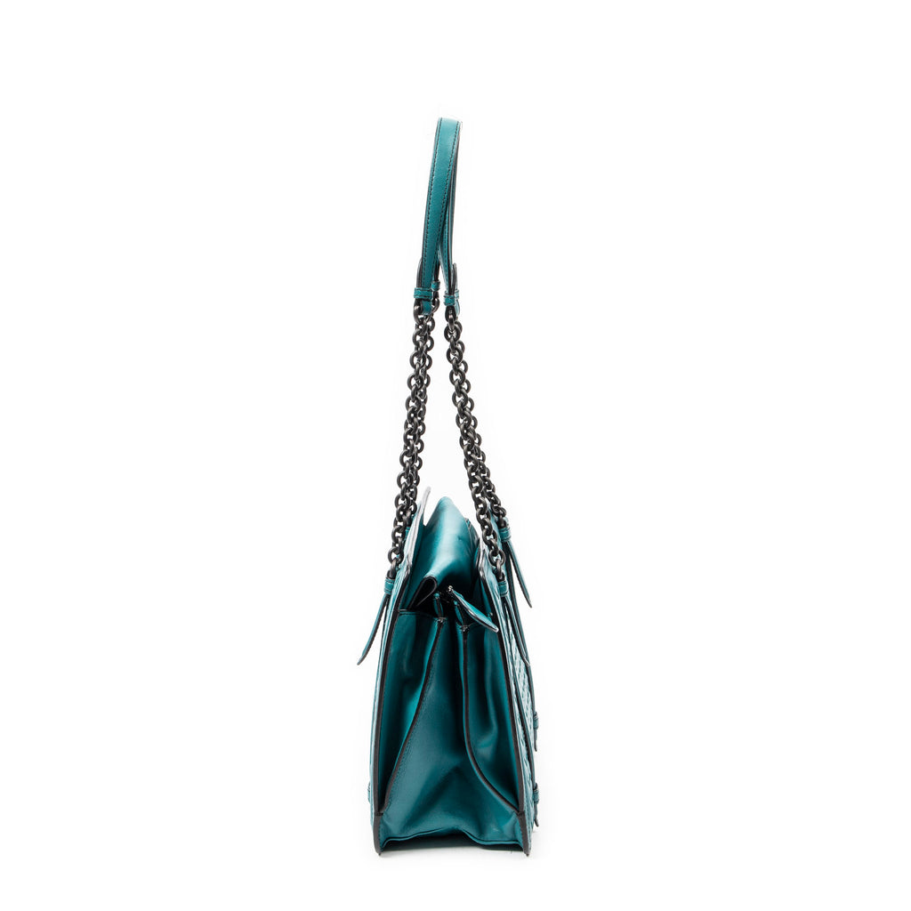 Shoulder Bag Chain Shoulder Bag Teal Intrecciato Leather