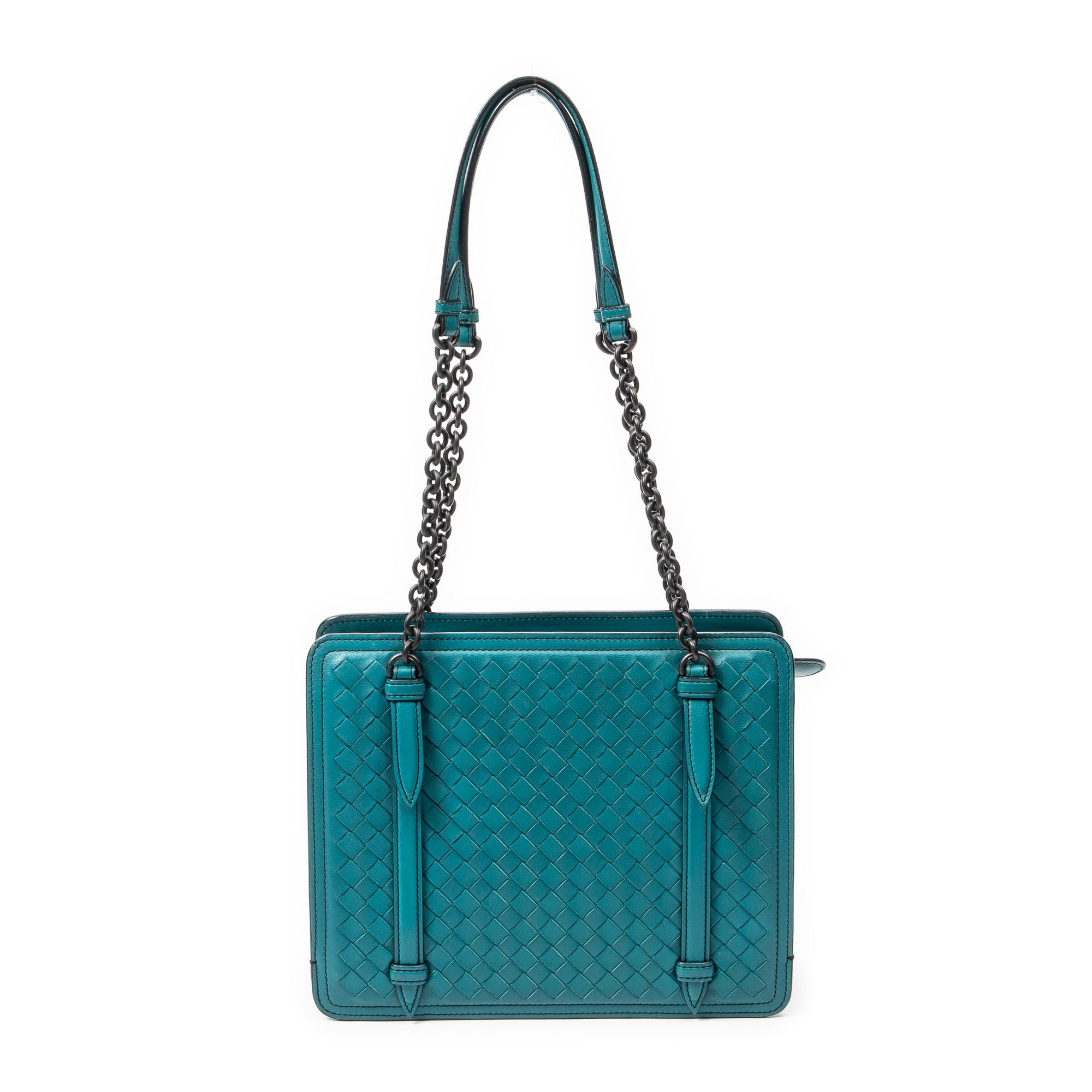 Shoulder Bag Chain Shoulder Bag Teal Intrecciato Leather