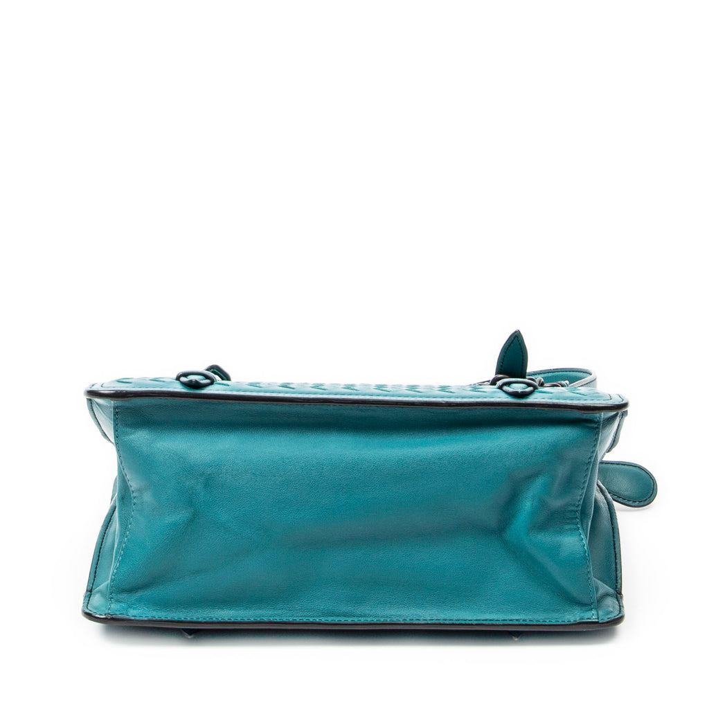 Shoulder Bag Chain Shoulder Bag Teal Intrecciato Leather