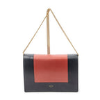 Shoulder Bag Frame Evening Chain Clutch Navy Calfskin Leather