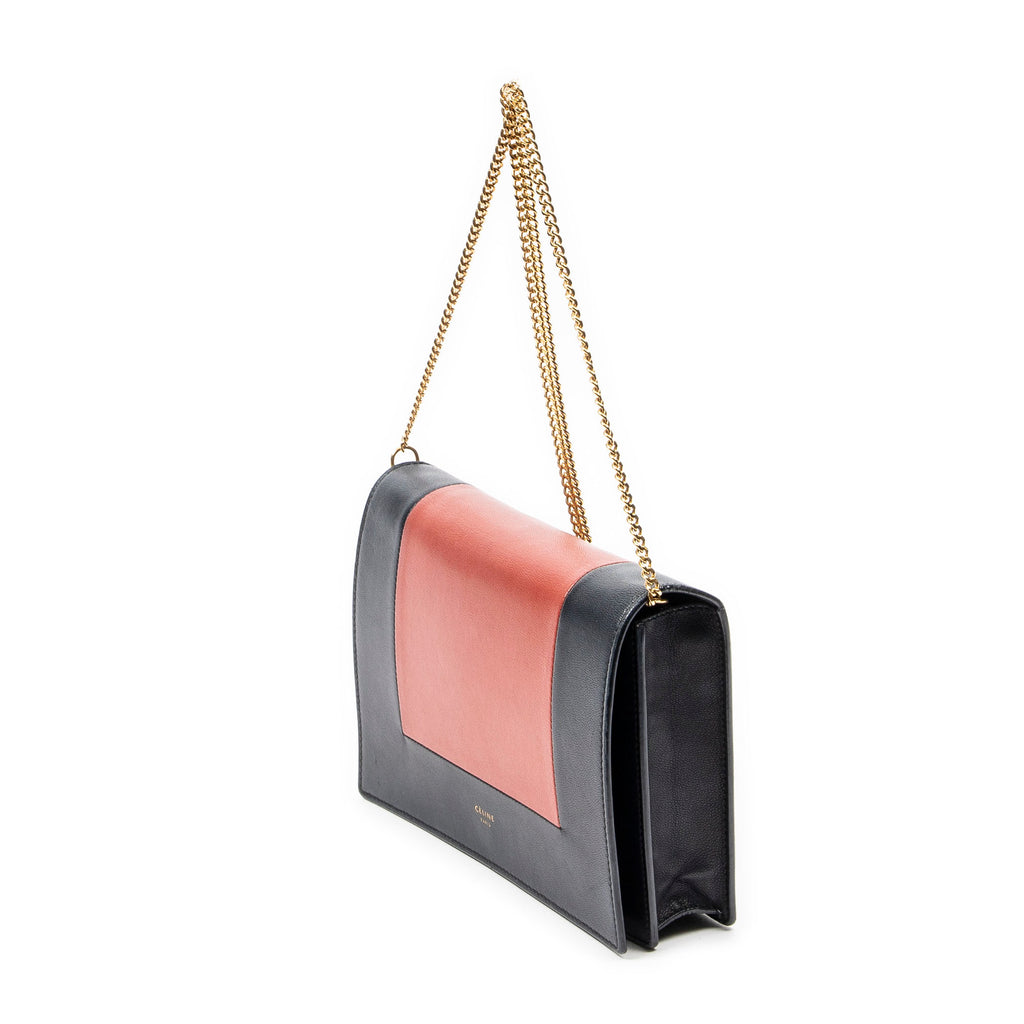 Shoulder Bag Frame Evening Chain Clutch Navy Calfskin Leather