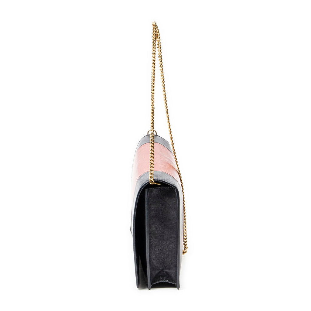 Shoulder Bag Frame Evening Chain Clutch Navy Calfskin Leather