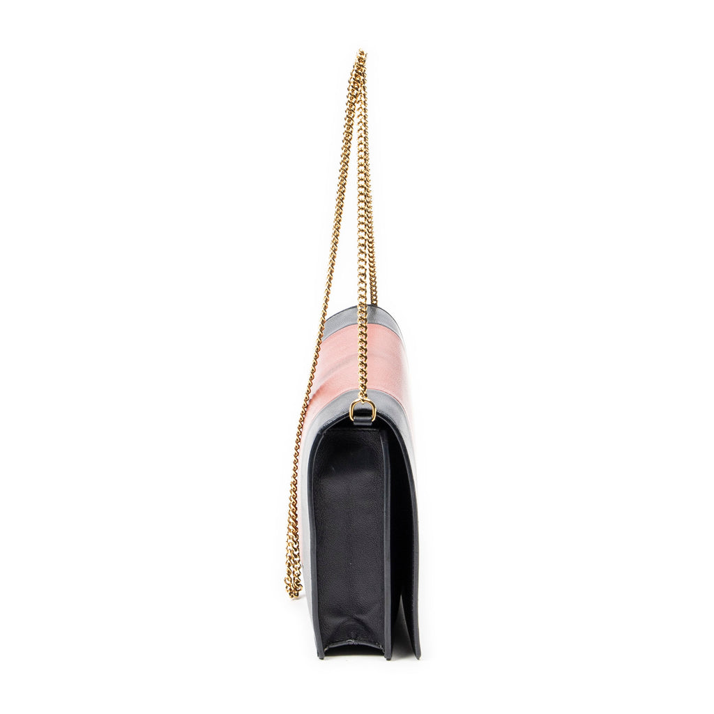 Shoulder Bag Frame Evening Chain Clutch Navy Calfskin Leather