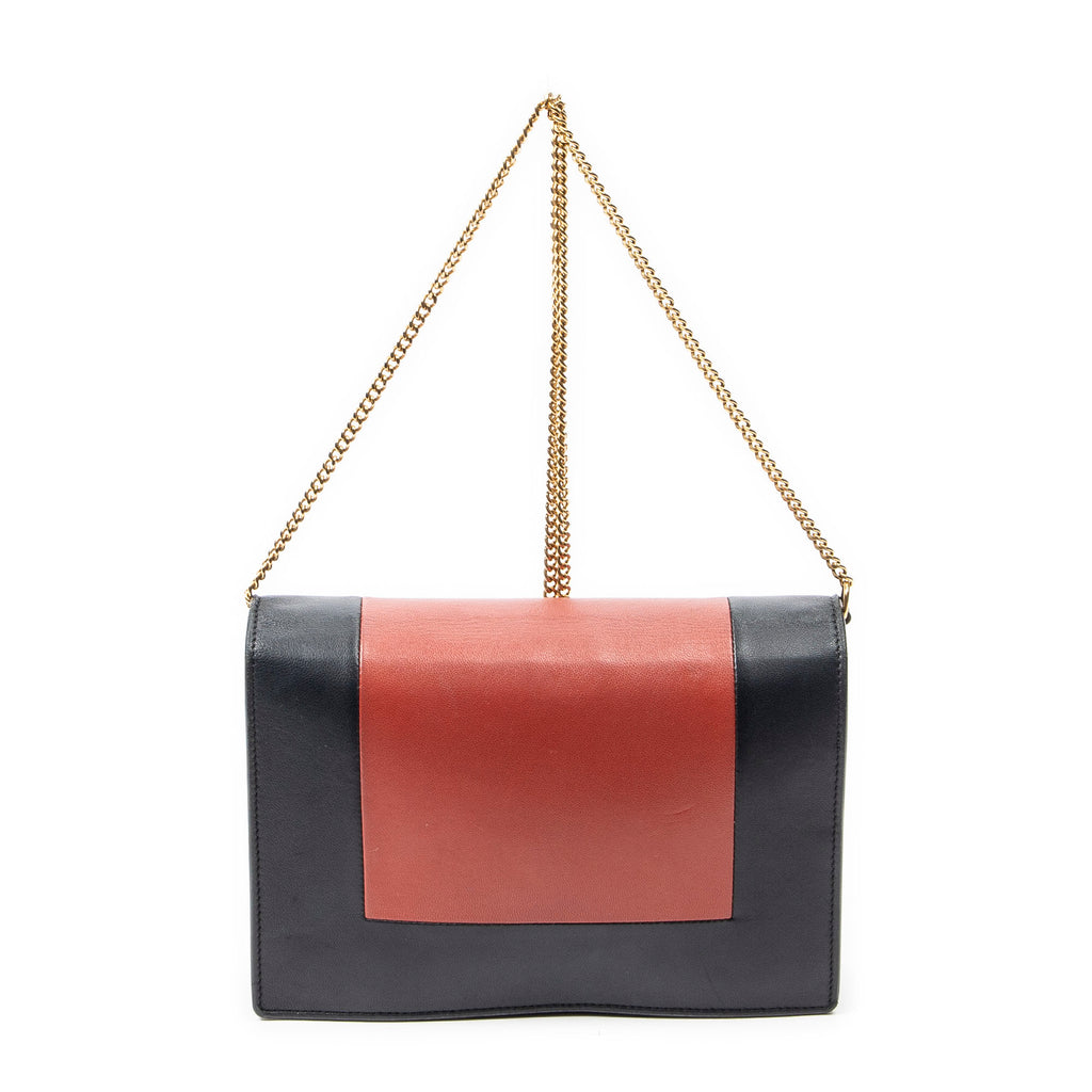 Shoulder Bag Frame Evening Chain Clutch Navy Calfskin Leather