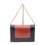 Shoulder Bag Frame Evening Chain Clutch Navy Calfskin Leather