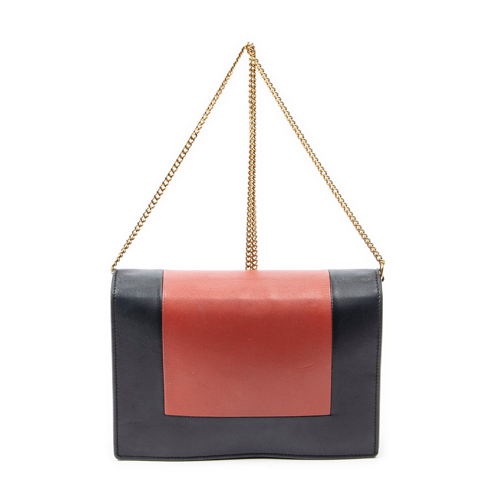 Shoulder Bag Frame Evening Chain Clutch Navy Calfskin Leather