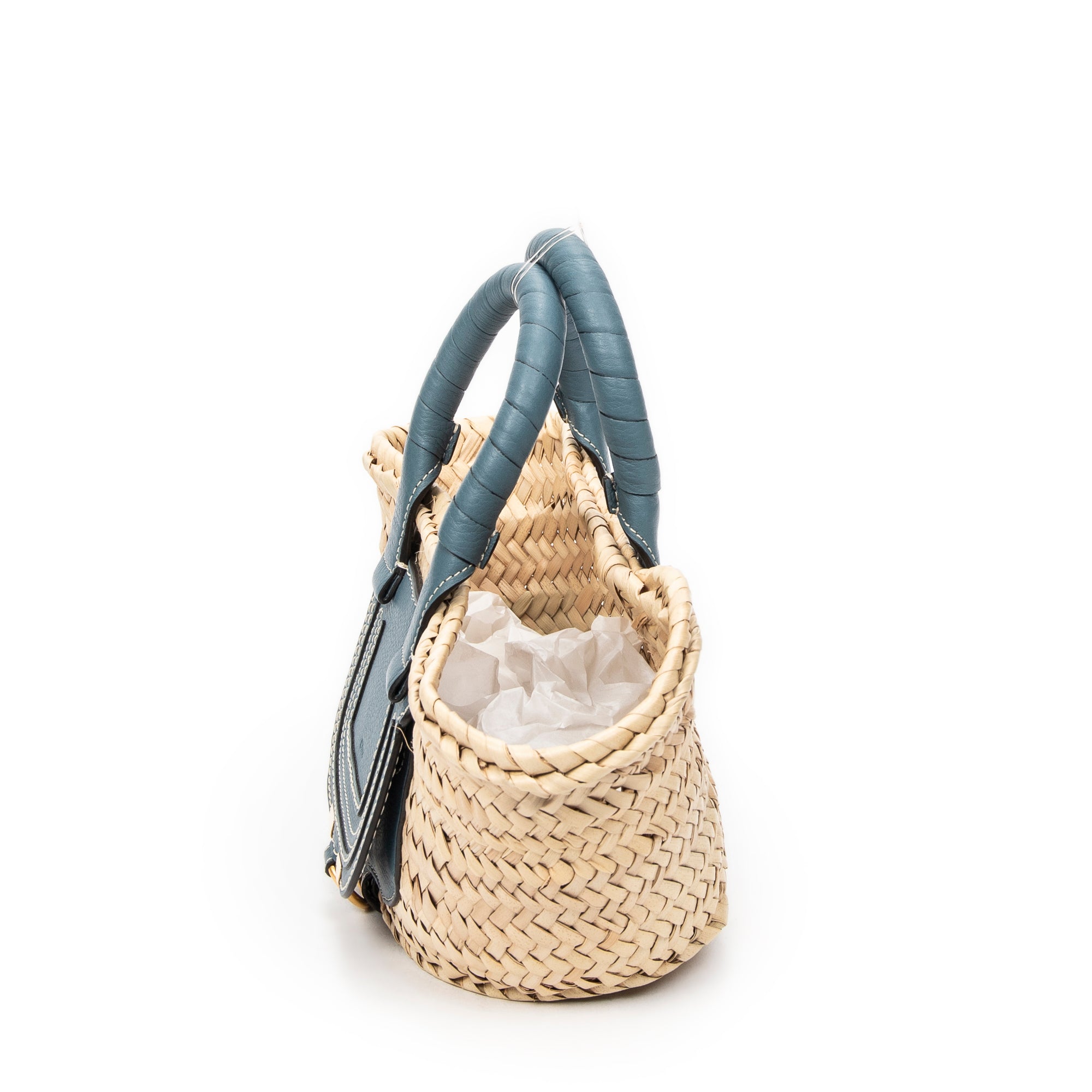 Handbag Small Marcie Basket Blue Woven Raffia Canvas