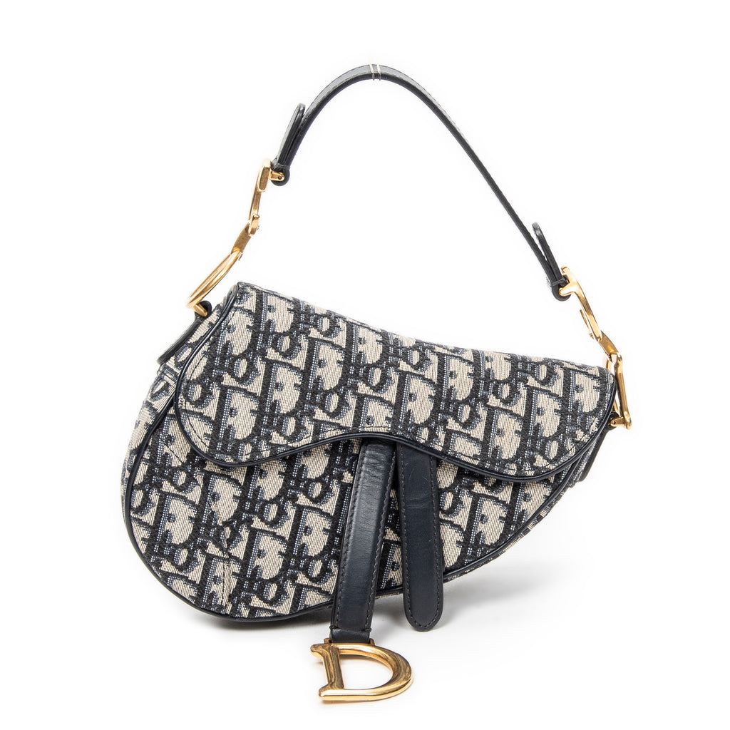 Shoulder Bag Mini Saddle Navy Oblique Jacquard Canvas