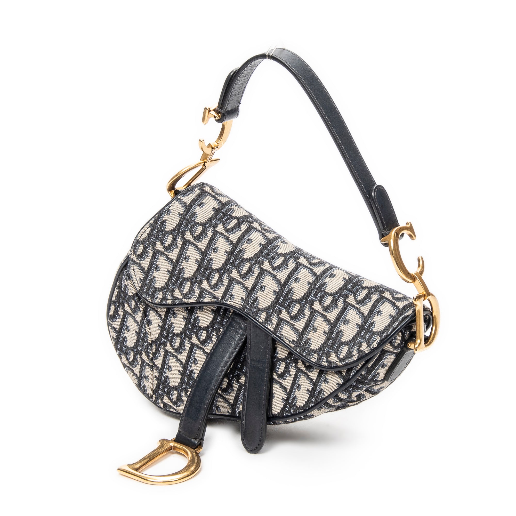 Shoulder Bag Mini Saddle Navy Oblique Jacquard Canvas