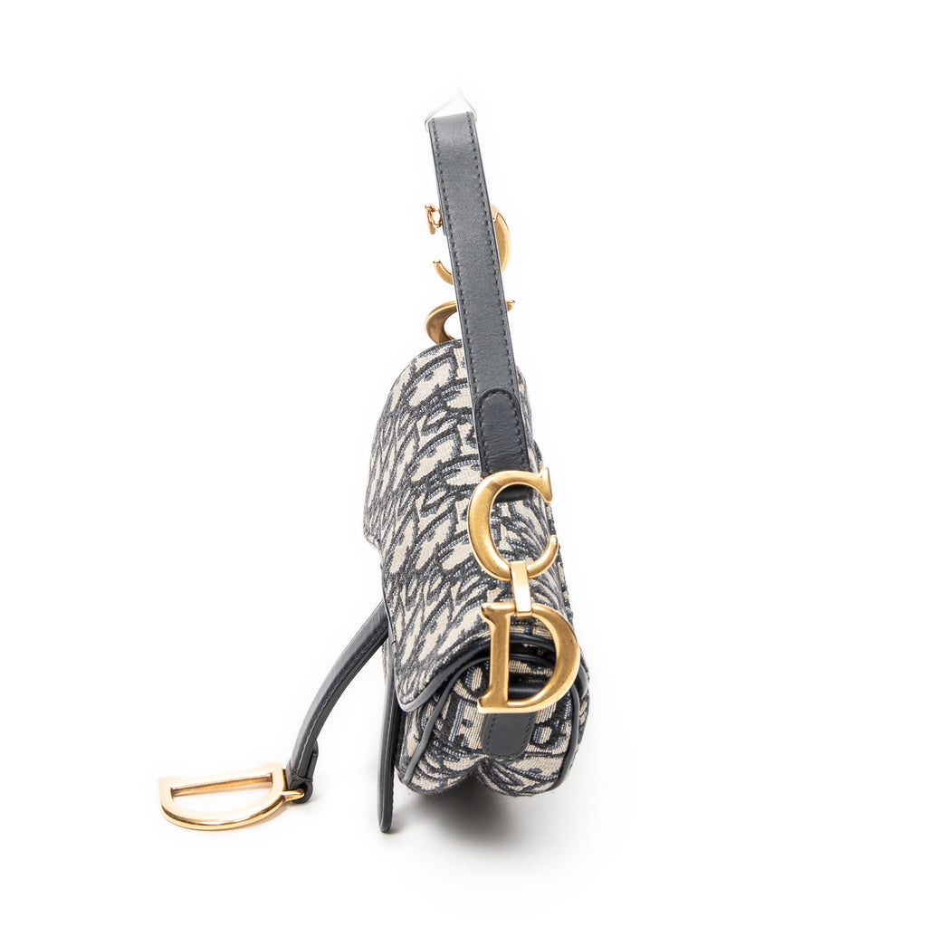 Shoulder Bag Mini Saddle Navy Oblique Jacquard Canvas