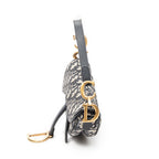 Shoulder Bag Mini Saddle Navy Oblique Jacquard Canvas