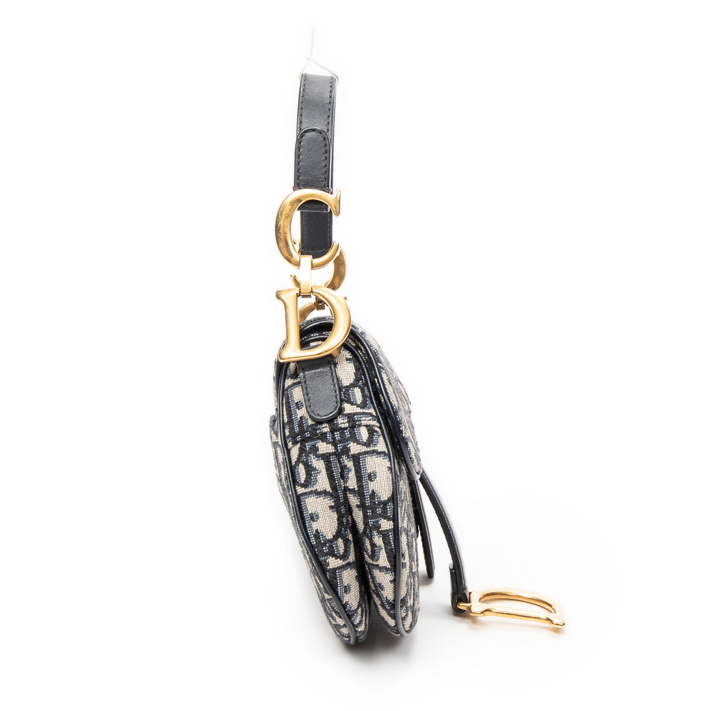 Shoulder Bag Mini Saddle Navy Oblique Jacquard Canvas
