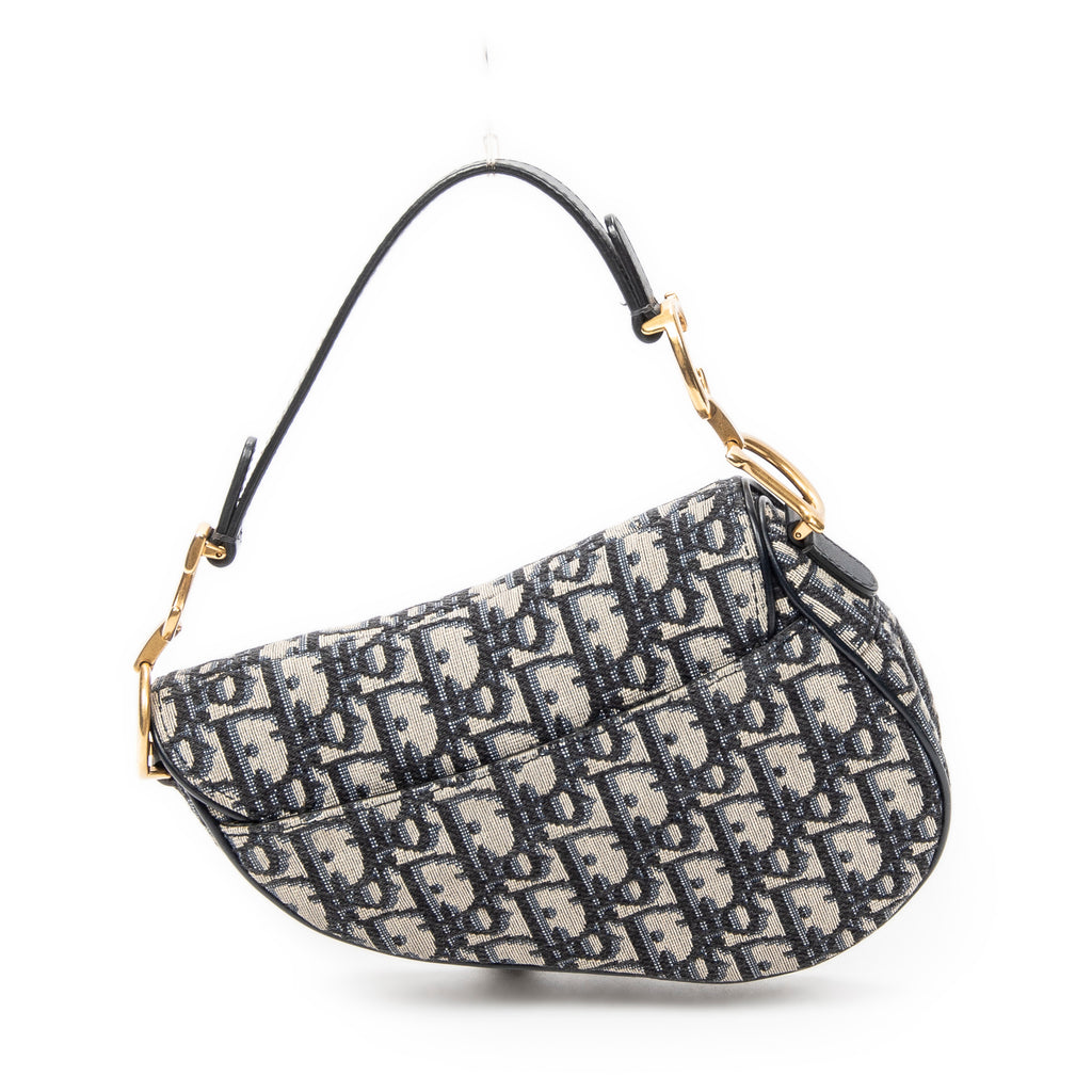 Shoulder Bag Mini Saddle Navy Oblique Jacquard Canvas