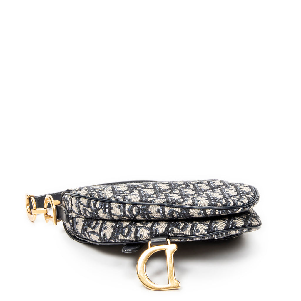 Shoulder Bag Mini Saddle Navy Oblique Jacquard Canvas