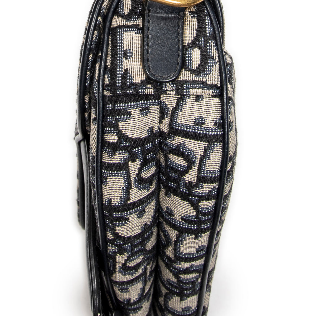 Shoulder Bag Mini Saddle Navy Oblique Jacquard Canvas