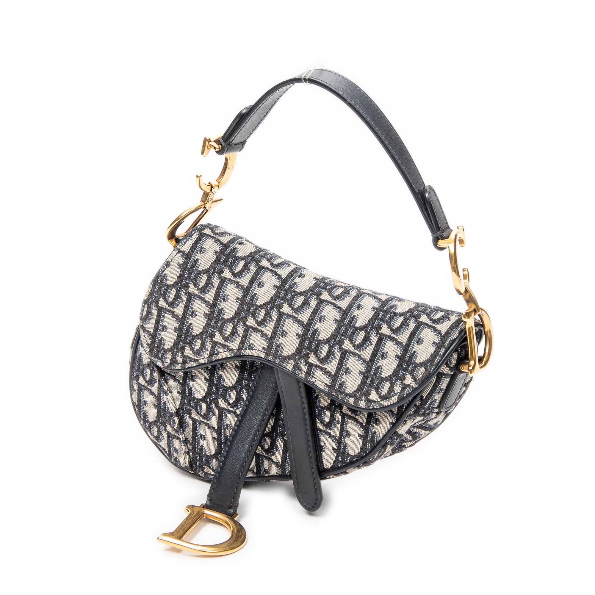 Shoulder Bag Mini Saddle Navy Oblique Jacquard Canvas