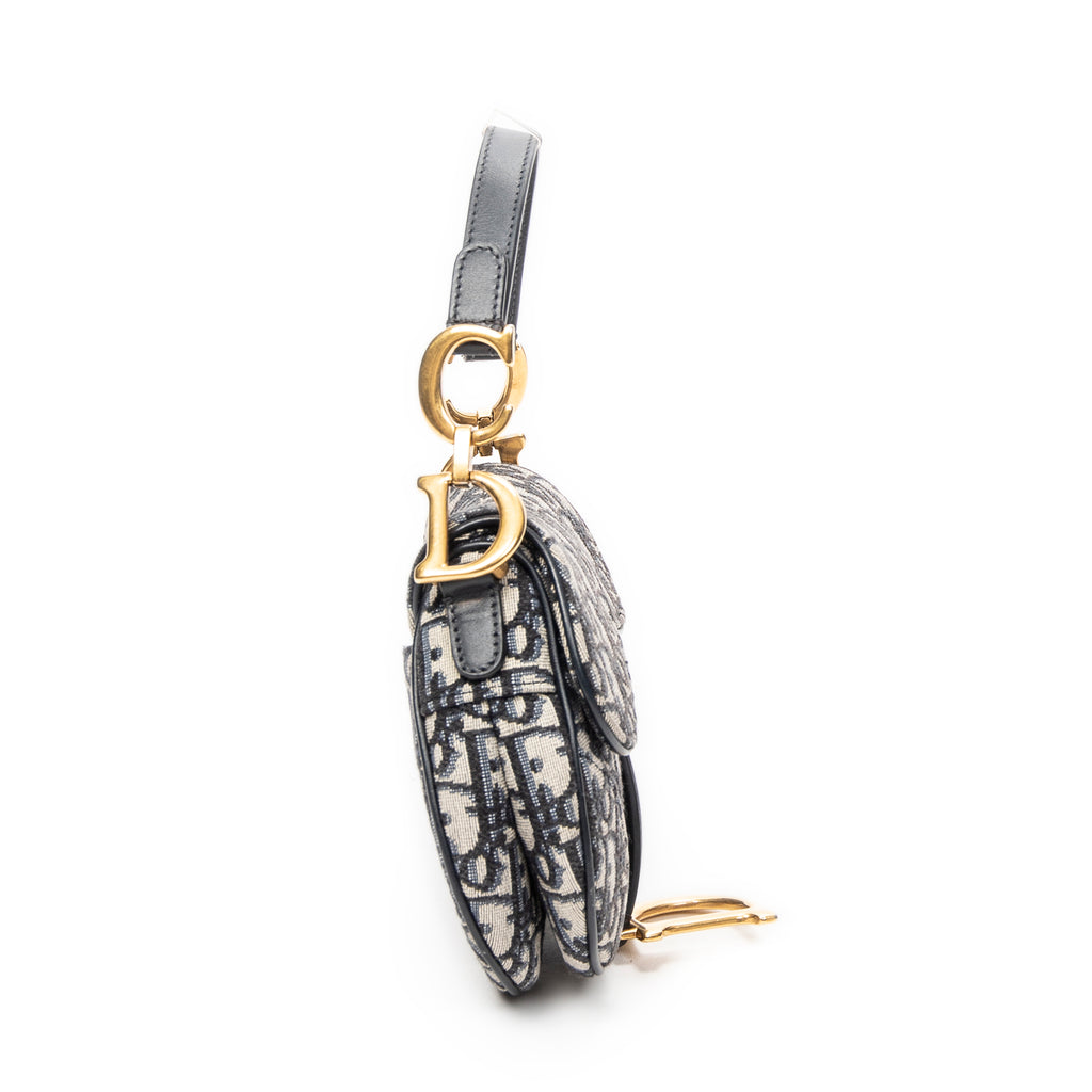 Shoulder Bag Mini Saddle Navy Oblique Jacquard Canvas