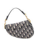 Shoulder Bag Mini Saddle Navy Oblique Jacquard Canvas