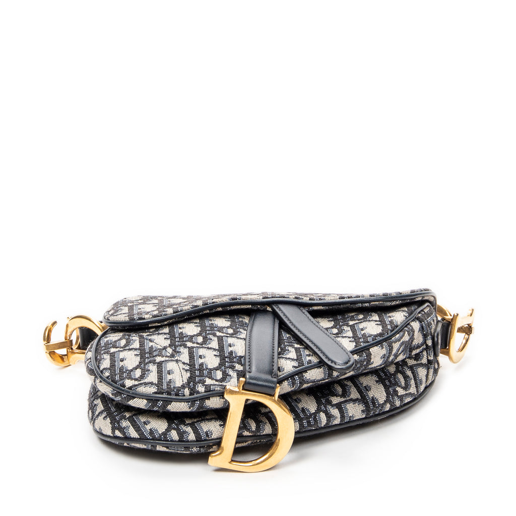 Shoulder Bag Mini Saddle Navy Oblique Jacquard Canvas
