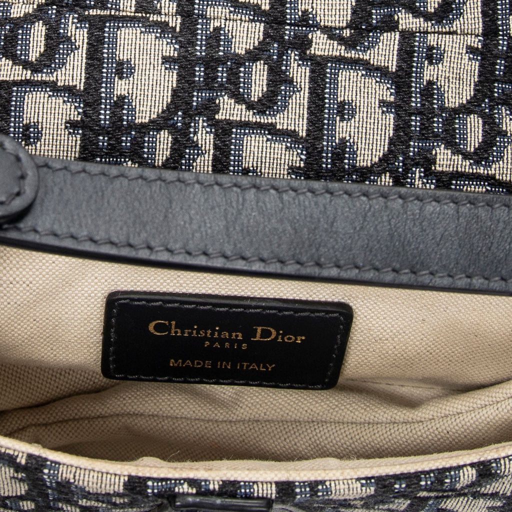 Shoulder Bag Mini Saddle Navy Oblique Jacquard Canvas