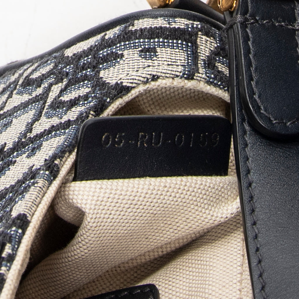 Shoulder Bag Mini Saddle Navy Oblique Jacquard Canvas