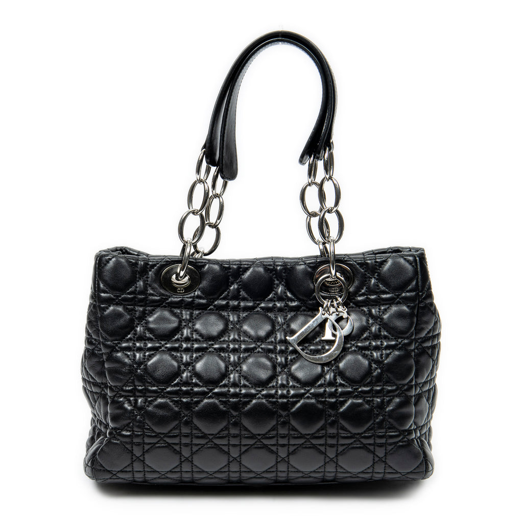 Shoulder Bag Small Soft Shopping Tote Black Cannage Lambskin Leather