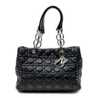 Shoulder Bag Small Soft Shopping Tote Black Cannage Lambskin Leather