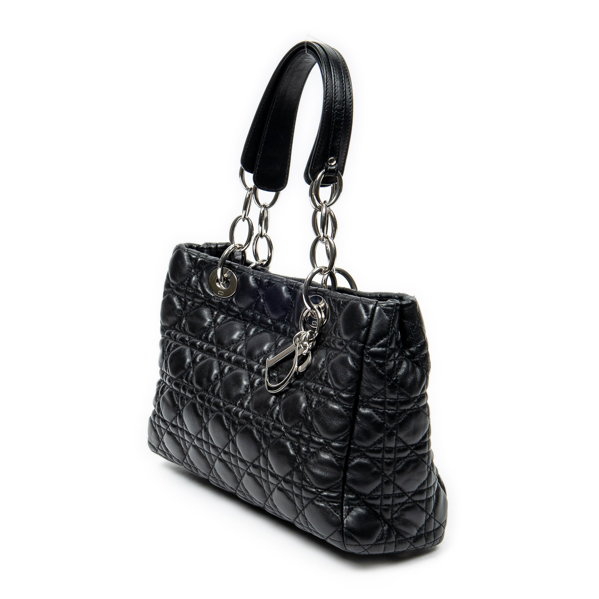 Shoulder Bag Small Soft Shopping Tote Black Cannage Lambskin Leather
