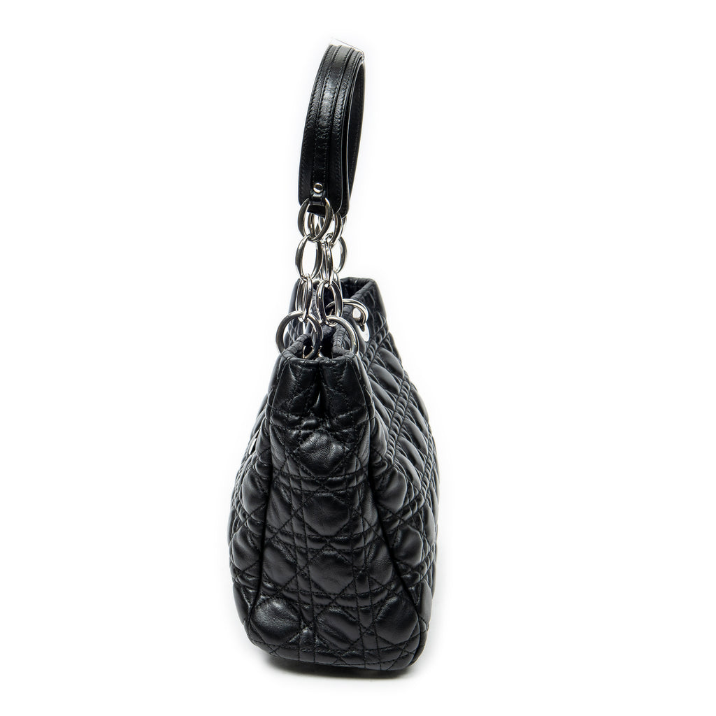 Shoulder Bag Small Soft Shopping Tote Black Cannage Lambskin Leather