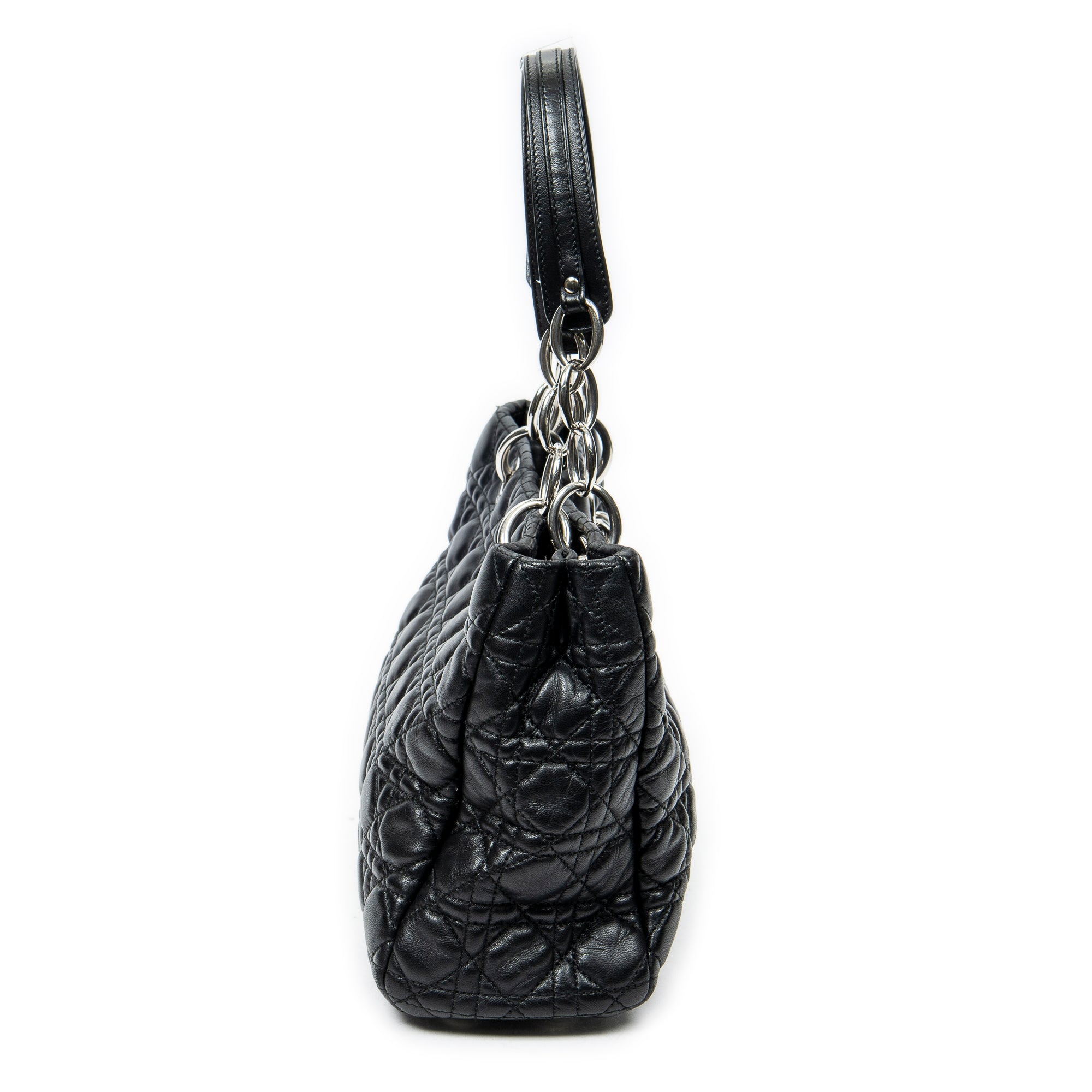Shoulder Bag Small Soft Shopping Tote Black Cannage Lambskin Leather