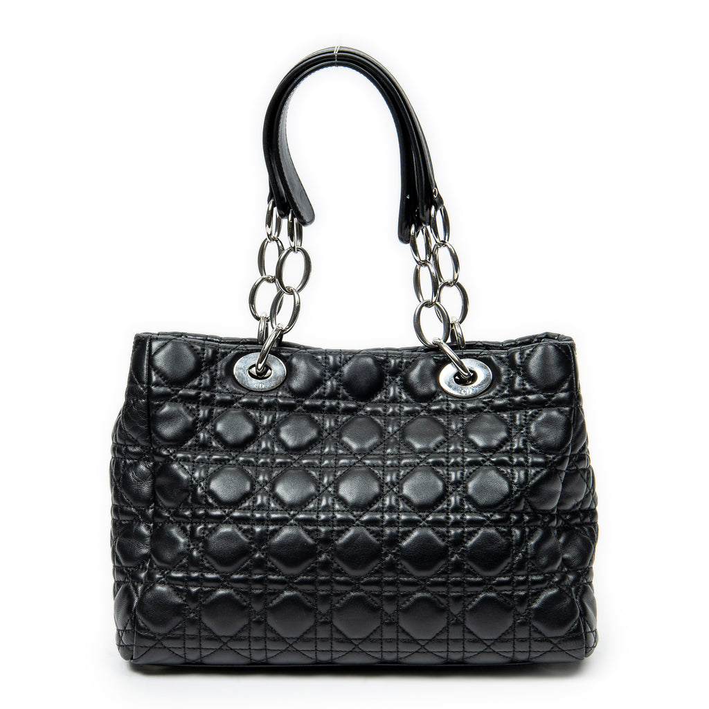Shoulder Bag Small Soft Shopping Tote Black Cannage Lambskin Leather