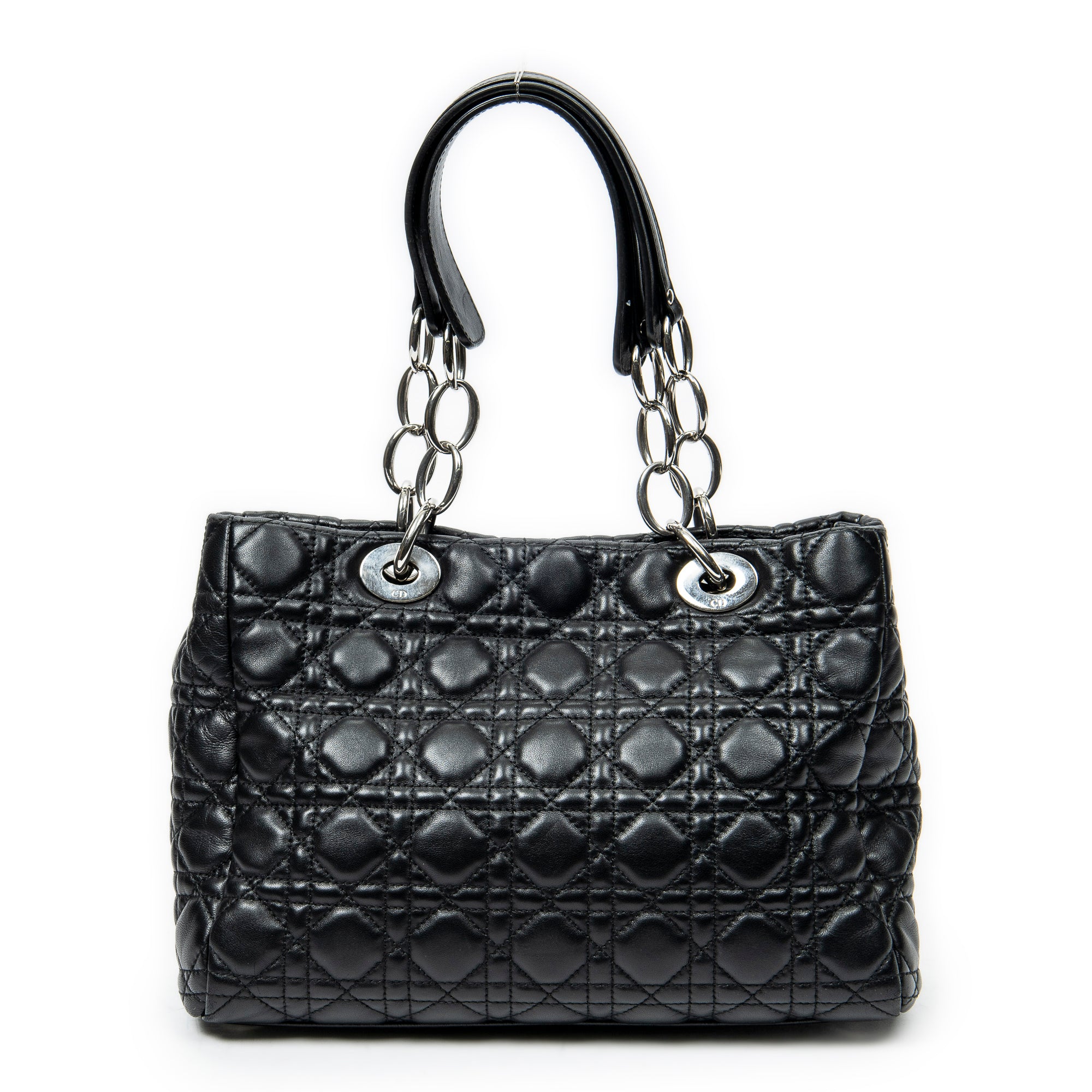 Shoulder Bag Small Soft Shopping Tote Black Cannage Lambskin Leather